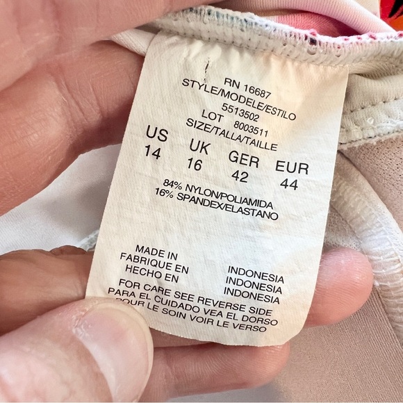 Swim Solutions Floral Twist Front One Piece Mio Swimsuit Size 14 Bright Tropical - Picture 11 of 11